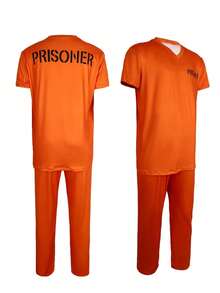 Men's Short Sleeve Top And Long Pants Cosplay Costume Prisoner Roleplay Prison Uniform Set - Burnt Orange - View 9