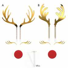 1Set/2Sets Gold Mirror Acrylic Reindeer Antler Cake Topper, Christmas Rudolph Eyes Cake Decor, Xmas Party Cake Decorations - Multicolor - View 7
