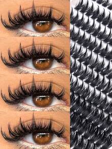 216 Clusters D Curl Anime Style False Eyelashes, 10-16mm Mixed Length, Dense Single Cluster Lashes, DIY Pointed Tip False Eyelashes, Suitable For Home Eyelash Extensions - D - View 2