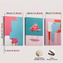 3pcs Modern Abstract Colorful Canvas Art Set - Pink, Blue, And White Geometric Designs With Wooden Frame - Ideal For Bedroom, Living Room, Or Office Decor, Living Room Art | Minimalist Artwork | Wooden Frame Art, Canvas Wall Art - Framed - View 9