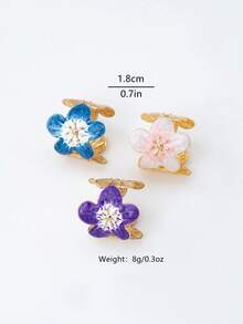 3pcs/Set Fashion High-End Flower-Shaped Oil-Drip Unique Design Five-Petal Open Ring - Multicolor - View 2