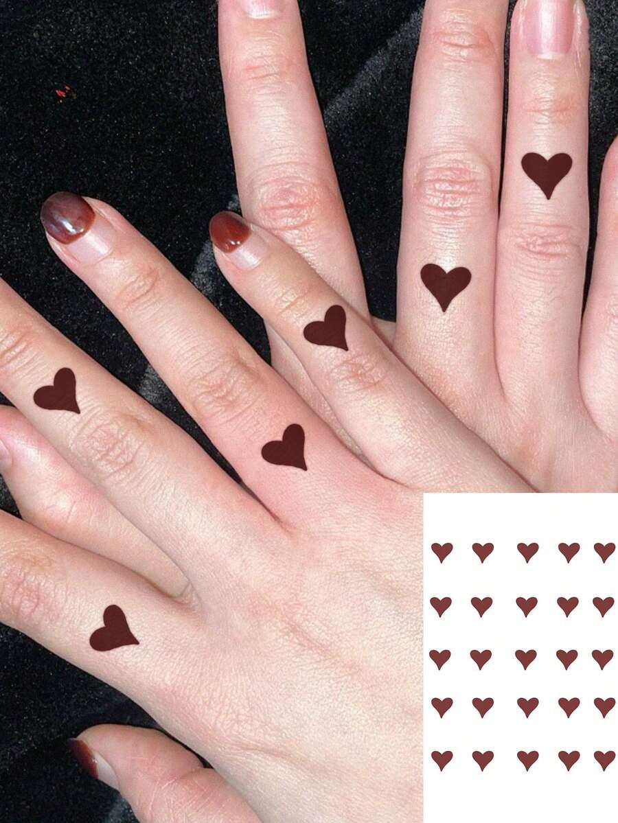 Waterproof, Sweat-Resistant, Washable. A Fashionable Red Small Heart Temporary Hand Tattoo Sticker, Suitable For Everyone. - Brown - View 1