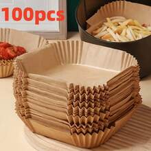 100Pcs 8 Inch Unbleached Square Air Fryer Liners, Non-Stick Disposable Parchment Paper Sheets Fit 5-8L Air Fryer, Multipurpose Baking Roasting Microwave Paper, Practical Mother's Day Gift Supplies For Women, Pink Kitchen P - View 12