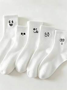 1/3/5/10/15/20 Pairs Cartoon Pattern Unisex Couple Sports Socks Mid-Calf Socks Spring Summer Holiday Gift Autumn - Black and White - View 2