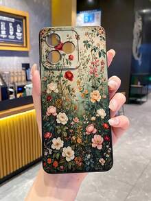 1pc Vintage Floral Camera Protection Phone Case UV Printed Compatible With Samsung/Galaxy/ Android Models - Black - View 5