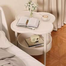 Space-Saving Double-Layer Storage Table, Large Capacity Bottom Storage Bin For Daily Item Storage, Glossy Finish Clover Side Table Perfect For Renters, Heavy-Duty Mobile Sofa Side Cabinet, Small Living Room Coffee Table Chair Set, Bedroom Nightstand Vanity Stand - Multicolor - View 5
