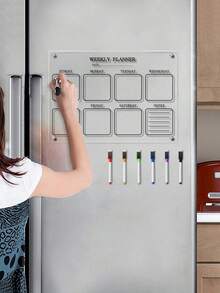 Household Refrigerator Magnetic Black Line Acrylic Writing Planner Board, Weekly + Monthly Planner Board Optional, Family Grocery Shopping & Meal Prep List Erasable Memo Board - Multicolor - View 3