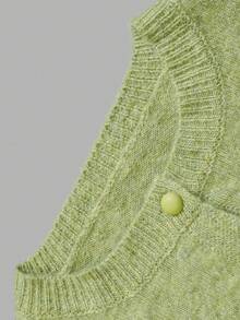 Nicenter Women's Fall Winter Casual Sage Green Melange Fitted Cardigan, Button Down Long Sleeve Wool Blend Sweater, Cozy Simple For Office Daily Home Date - Green - View 5