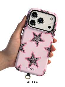 GIIPPA 1組淡粉色豹紋星星設計手機殼+平板保護殼，適用於Phone 17 Pro Max，相容Phone 16 Pro Max、15 Pro Max、14 Pro Max，韓系高端時尚趣味手機殼，相容11/12/13/14/15/16 Pro Max Plus，優雅設計男女皆宜，送女友的聖誕節、情人節、復活節、婚禮季與生日完美禮物 - 粉色 - 查看 5