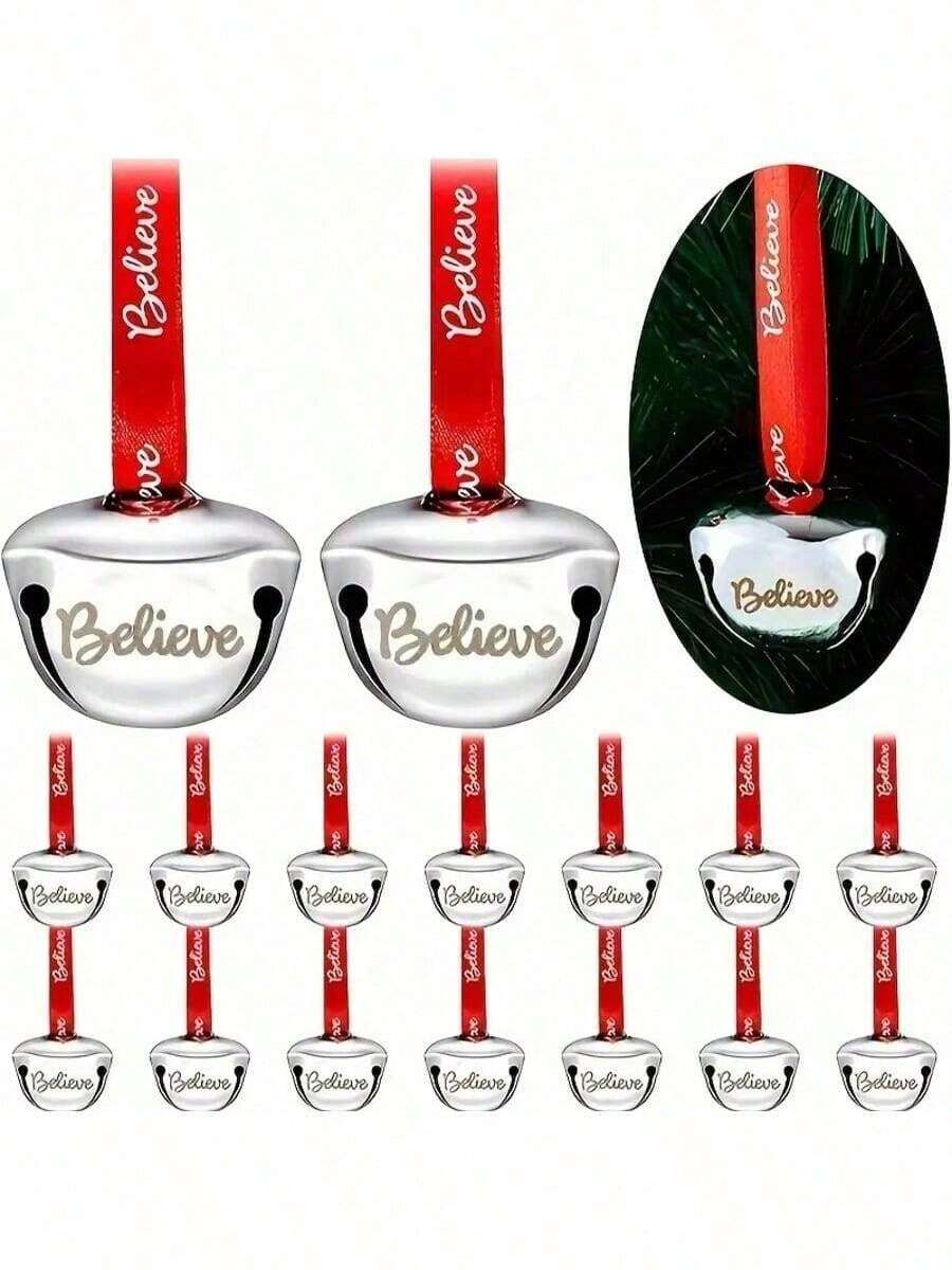 10/5/1pc Christmas Sleigh Bells With Red Ribbon, 3.81cm Mini Metal Bells, Suitable For Christmas Tree, Wedding, Shower And Party Decoration - / - View 1
