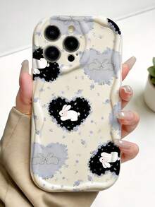 1 buah Casing Ponsel Cream Dopamine Wave Ruffle Tekstur TPU Lembut Kreatif dengan Motif Kelinci Hati yang Dipersonalisasi, Kompatibel dengan Galaxy S21 S22 S23 S24 S25 S26/Honor/ dan Model Lainnya - Putih - View 2