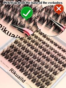 Rikuaild 88片濕亮貓眼假睫毛，適合日常風格眼妝，適合初學者，易於使用，沙龍級長效假睫毛接睫毛 - D - 查看 5