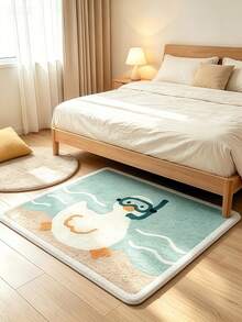 Soft Cute Diving Duck Bathroom Mat | Playful Wave Pattern, All-Season Use, Fresh In Spring/Summer, Cozy In Winter, Fluffy Soft Plush, Comfortable Foot Feel, Faux Cashmere Soft Texture, Non-Slip Bottom, Versatile Soft Door Mat, Makeup Mat, Warm Entryway Mat, Bathroom Bath Mat, Bathtub Mat, Home Bedroom, Bay Window Mat, Bedside Rug, Washing Machine Mat, Machine Washable. Note: Creases May Occur During Packaging And Shipping, The Product Is Printed With A White Bottom, Short Plush, Please Consider Carefully Before Purchasing. - Duck - View 5