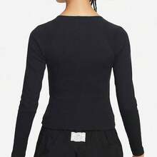 Nike Sportswear Logo Embroidered Fishbone Double Zipper Slim Fit V-Neck Long Sleeve Jacket For Women - Black - View 3