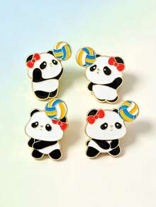 1 pezzo Spilla creativa e carina a forma di panda da pallavolo in lega, spilla animale cartone animato stile cinese, decorazione per zaino & giacca - Multicolore - Visualizzare 9