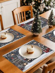 2/4pcs Christmas Linen Placemats, Snowman, Poinsettia, Christmas Ball, Christmas Elf, Gingerbread Man, Christmas Tree Patterns, Suitable For Dining Room, Kitchen, Winter Christmas New Year Family Gathering, Great Holiday Gift Choice - Multicolor - View 10