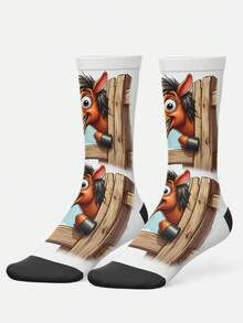 Cool 360° Printed Men's Socks - Streetwear Socks,Animals,Horse,Bull,Cow,Cartoon,Colorful,Funny Socks, Fit Daily, Holiday & Party Occasions - White - View 3