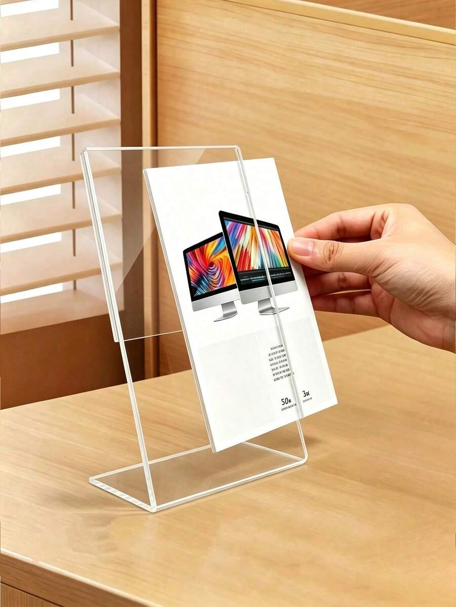 1/2/3/4/5件組 壓克力告示牌架 透明塑膠展示架 T型照片框展示架 適用於小冊子、菜單、傳單、文件、照片、名片,適合辦公室或桌面使用 - 彩色 - 查看 1