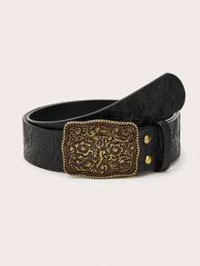 1pc Western Style Frog Pattern Unique Vintage Floral Print Women's Belt, Suitable For Jeans, Music Festival Daily Wear - Frog Buckle Brown - View 9