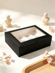 8/4/3pcs/1PC Cupcake Boxes 12-Cavity Cupcake Holder Large Cake Box Suitable For Birthday Wedding Valentine's Day Gift Packaging Box Cake Box - Black - View 16