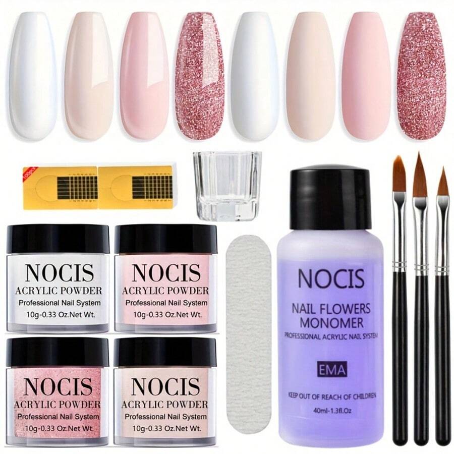 NOCIS 4色壓克力美甲套組,輕鬆掌握3D設計、法式美甲與雕花美甲,專業級套組無需光源即可打造驚艷效果 - 彩色 - 查看 1