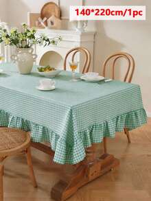 1PC French Vintage Plaid Tablecloth, Farmhouse Retro Style With Scalloped Edge, Skin-Friendly, Washable And Reusable, Suitable For Home Kitchen, Dinner, Outdoor Activities, Living Room, Dining Room, Party, Gathering, Daily Home Decor - Green - View 13