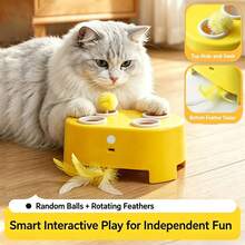 Interactive Cat Toy 3-In-1 Automatic Cheese-Shaped USB Rechargeable 4-Hole Mole & Rotating Feather 3-Mode Electric Pet Toy For Indoor Adult Cats & Kittens, Relieves Boredom Interactive Automatic Cat Toy - Yellow - View 4