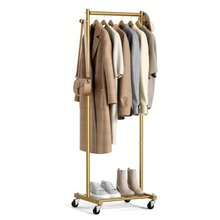 Small Clothes Racks For Hanging Clothes Clothing Rack With Wheels 60" Garment Rack With Shelves Portable Rolling Wardrobe Rack For Small Space Gold - Gold - View 7