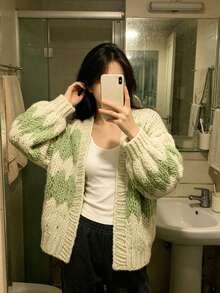 Women's New Long-Sleeve Loose Knit Cardigan For Spring  Autumn - Also Suitable For Winter  Fall Wear - Dark Green - View 1