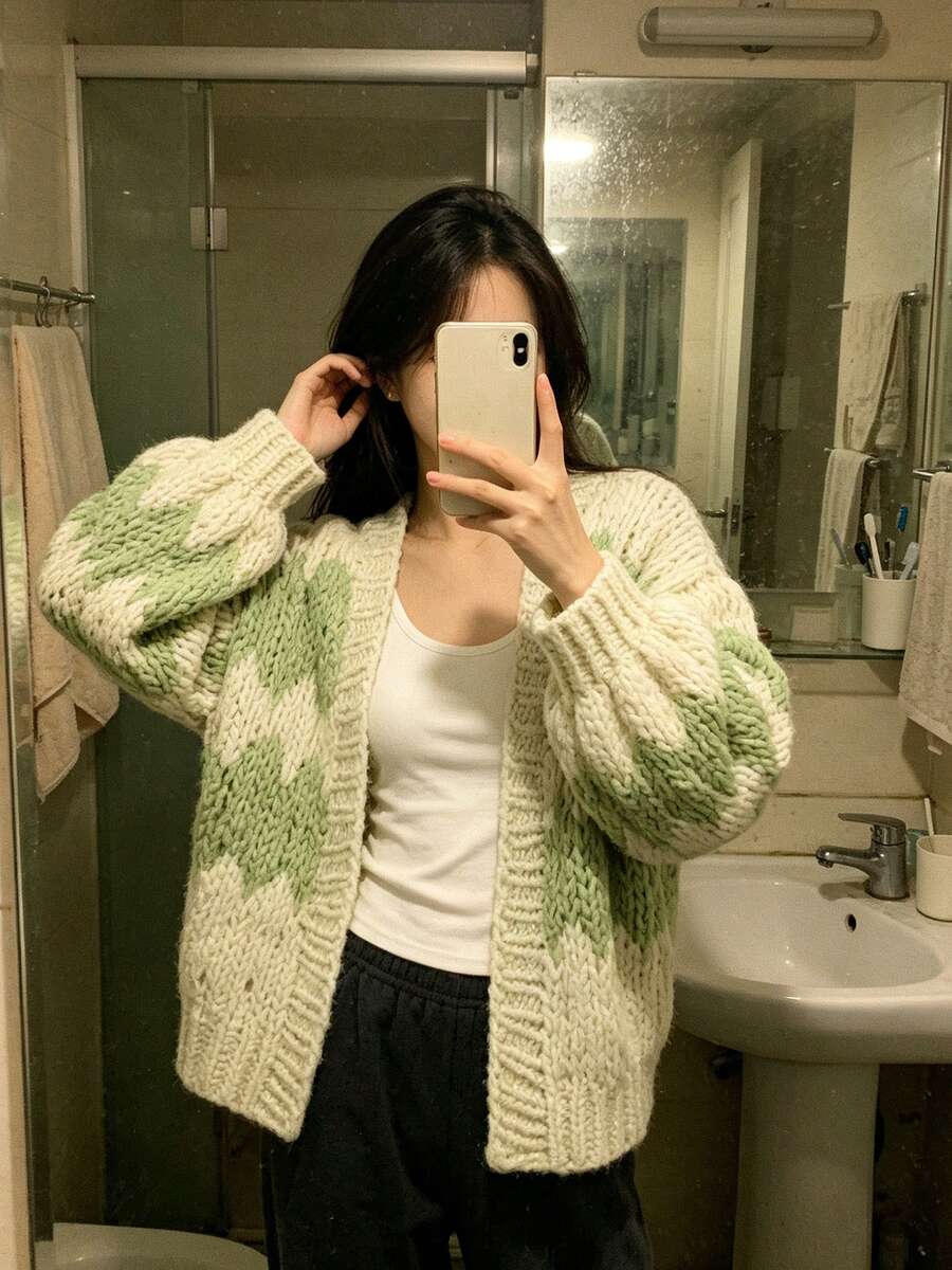 Women's New Long-Sleeve Loose Knit Cardigan For Spring Autumn - Also Suitable For Winter Fall Wear - Dark Green - View 1