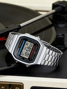 Casio 男士復古電子錶 - 不鏽鋼錶帶，適合日常配戴與時尚造型 A168WA-1 - 黑色和藍色 - 查看 6