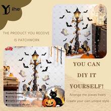 1Sheet Vintage Halloween Street Lamp Wall Decor Stickers Spooky Ghost Pumpkin Black Cat Removable PVC Whimsical Farmhouse Decals For Halloween Indoor Home Decor Fall Room Decor - Halloween Wall Decals - View 3