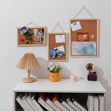 1pc Wall-Mounted Cork Board/Message Board/Photo Background Wall Panel, 3 Sizes Available - 23.62*15.75/15.75*11.81/11.81*7.87 Inches, Single-Sided Hanging Cork Board, Photo Decoration Board, Display Board With Wooden Frame, For Office Decoration Notes And Messages/Room And Bedroom Background Decoration/College Dormitory Memo Display Board, Vintage Style Art Wall Decoration, Office Desk Accessories, Classroom Decoration. - A - View 3