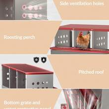 Galvanized Metal Chicken Nesting Box With 6 Roll Out Compartments, Perch Rod, Egg Tray & Training Eggs, Rustproof With Legs, Outdoor Poultry Laying Box For Farm Coop - Red - View 2