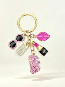Alloy Lipstick Gold Keychain, Valentine's Day, Mother's Day, Women's Day Gift Keychain, Exquisite Bag Pendant - Pink - View 2