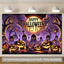 1pc Purple-Toned Full Moon Cemetery Halloween-Themed Banner, Made Of Polyester Material, Suitable For Halloween, Script Killing Venues, Store Settings, Escape Room Settings, Store Decoration, Festival Parties, And General Themes. - A - View 9