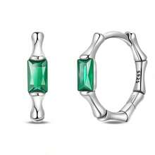 1pc S925 Sterling Silver Green Zirconia Ear Hook Accessory, Totem, Bamboo Joint, Four-Leaf Clover Inlaid Green Gemstone Design, Transparent Colorful Zirconia Texture Fresh, Comes With Gift Box, Suitable For Bracelet Necklace DIY Jewelry Making, Niche Luxury Mori Style Earring Accessory Gift Item - Multicolor - View 15