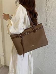Premium Large Capacity Shoulder Bag For Women 2026 New Fashion Commuter Tote Bag Minimalist Handheld Bucket Bag - Coffee - View 4