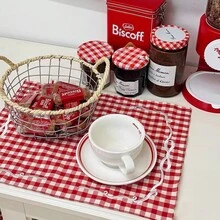 1/2/6pcs French Red & White Gingham Bow Embroidery Placemats, Ins Style Vintage Pastoral Fabric Heat-Resistant Table Mats For Afternoon Tea Table Decor - Multicolor - View 6