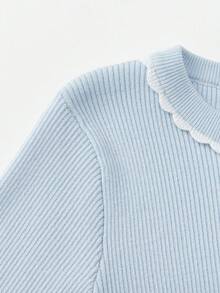 Balabala Girls Knit Sweater Soft Lightweight Pullover Top Sweet Style Autumn Winter Casual Layering Wear - Ice Blue - View 6