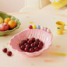1pc Plastic Shell Fruit Plate, Living Room Tabletop Dining Table Decoration Snack Tray Home Storage Creative Fruit Bowl, With Fork, Suitable For Living Room, Bedroom, Study, Dining Room, Christmas, Halloween And Various Holiday Decorations, Fork Color Random - View 3