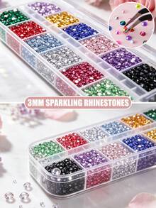 12pcs Resin Rhinestones, Multiple Sizes, AB Color Flat Back Round Gems, 3D Colorful Jewels, Suitable For Jewelry, Shoes, Clothing, Phone Case DIY - Multicolor - View 8