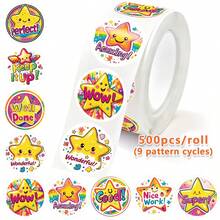 500PCS/Roll Colorful Five-Pointed Star Wow Stickers 2.5cm/1inch Amazing Stickers Good Stickers Planner Luggage Notebook Water Cup, First Day Of School - Multicolor - View 1