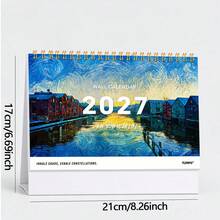 1pc Van Gogh Style 2D Art Cover Desk Calendar, Classic Paintings Presenting Dreamy Landscapes, Adding Artistic Atmosphere To Daily Office, School And Company Scenes. Can Be Used For Schedule Planning And Monthly Organization, Helping You Arrange Your Life Orderly. 2027 New Start, "INHALE CHAOS, EXHALE CONSTELLATIONS" Inspires The Beginning Of A Wonderful Year. - Desk Calendar - View 12