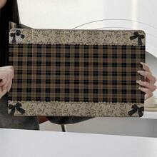 1pc Vintage Brown Plaid Lace Black Bow Print Tablet Protective Case, With Pen Slot, Multi-Angle Magnetic Stand Cover, Supports Auto Sleep/Wake, Compatible With IPad PRO/AIR, Pad 5/6/7, Pad, MatePad, Pad, Honor Pad, Pad - Multicolor - View 2