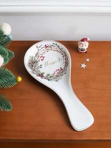 1pc Christmas Holly Ceramic Spoon Rest, Can Hold Soup Spoon And Long Handle Spoon, Kitchen Countertop Anti-Splash And Anti-Drop Spoon Holder, Suitable For Home Decor Tableware Storage, Tableware Cutlery, Soup Spoon Tray, Gift, Holiday Decoration - Multicolor - View 6