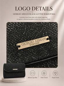 Giorgio Armani Armani Black Glitter Makeup Bag, Single Item, Magnetic Flip-Top, Exquisite Large Capacity, Perfect For Travel And On-The-Go Makeup Storage - Black - View 7