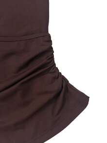 Casual Versatile Solid Color Ruched Wrap Fitted Top - Brown - View 9