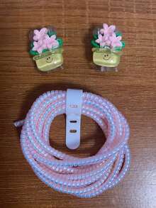 Flower Design Cable Protector, Anti-Breakage Charging Cable Protector, Compatible With IPhone 12-15/16, Type-C & Lightning Data Cable Protector, Cute Decorative Charging Cable Protector - Multicolor - View 12