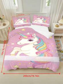 2/3pcs Pink Cartoon Rainbow Unicorn Print Duvet Cover Set, Sweet Girl Style Polyester Fabric Bedding Set, Customizable Personalized Name Print, Suitable For Girls Bedroom Daily Use, Birthday Christmas All Season Decoration - Multicolor - View 19